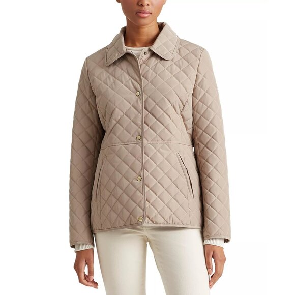 Lauren Ralph Lauren Jackets & Blazers - Lauren Ralph Lauren Women Petite Large Snap Button Collared Quilted Jacket Beige